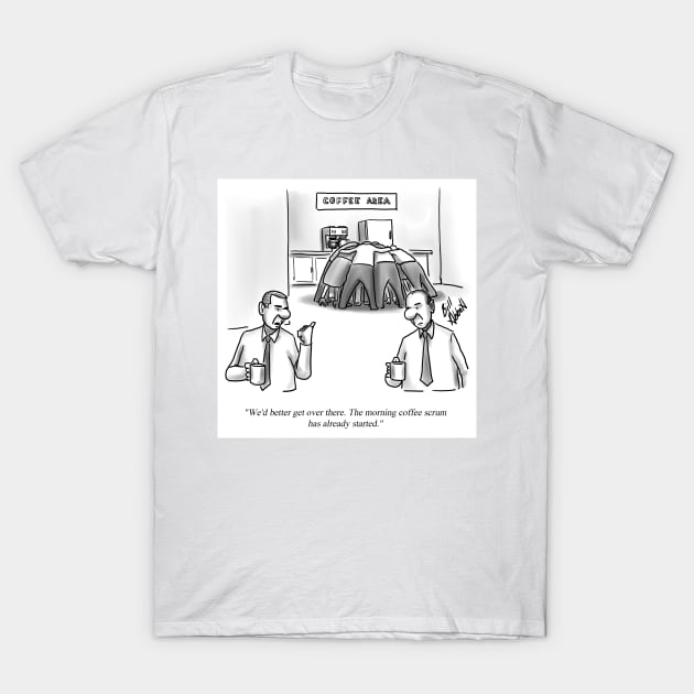 Classic Office Coffee Scrum Cartoon T-Shirt by abbottcartoons